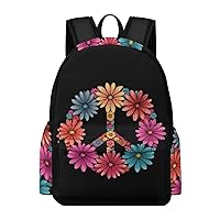 Floral Peace Sign Laptop Backpack for Women Men Cute Shoulder Bag Printed Daypack for Travel Sports Work