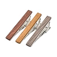 Smart Men's Wood Tie Clips for men 3 pcs Natural Tie Bar 2.1 Inch in Gift Box