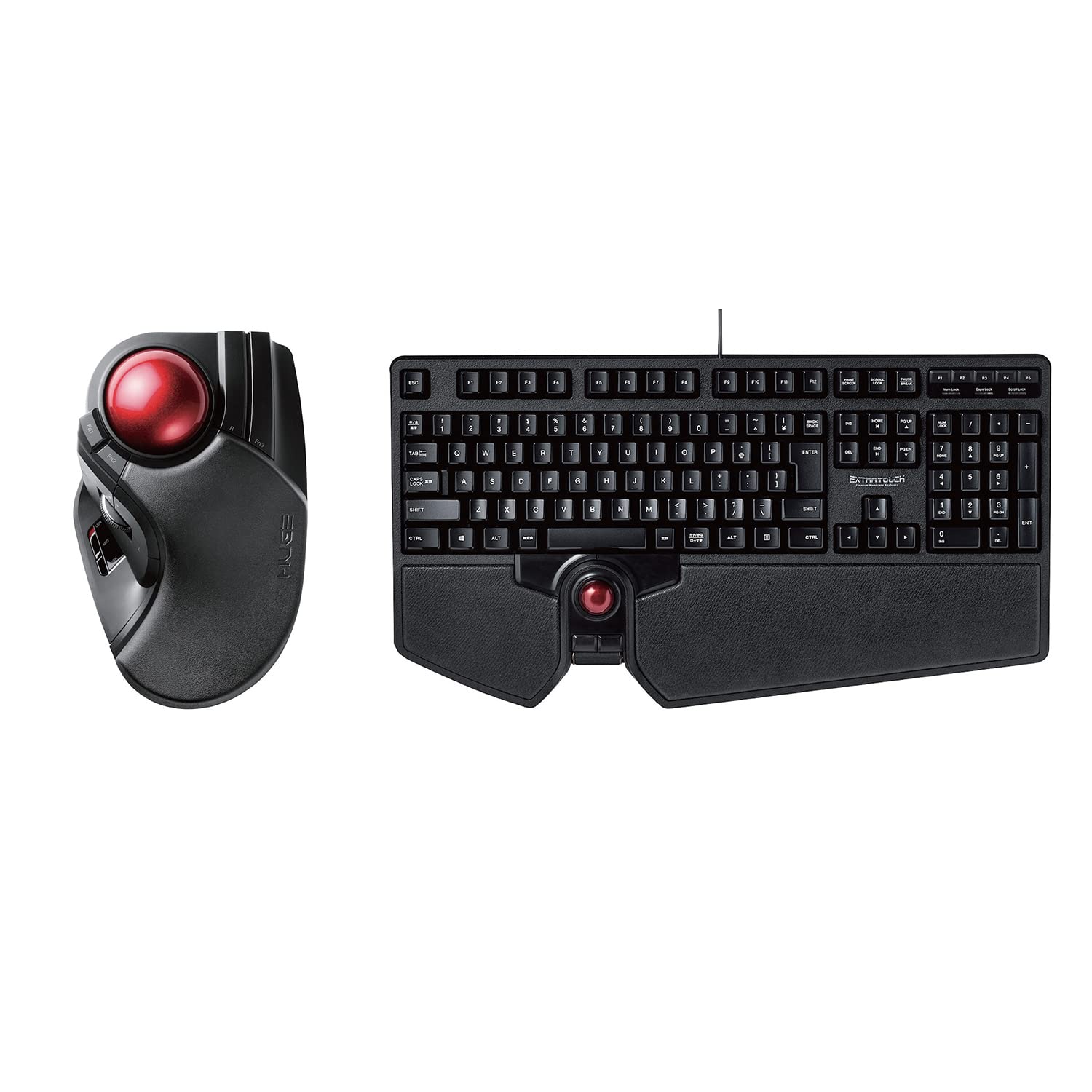 ELECOM 2.4GHz Wireless Finger-Operated Large Size Trackball Mouse & Wired Japanese Layout Keyboard with Built-in Optical Trackball Mouse & Scroll Wheel