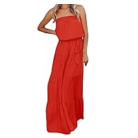 Women Sexy Dress for Party Solid Color Tube Top Stitching Backless Long Skirt Dress