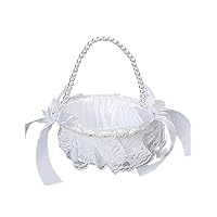 Flower Girl Basket Theme Wedding Small Baskets with Pearls Laced Ribbon Bowknot Decorations Ceremony Party Supplies Party Decorations