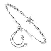 925 Sterling Silver Rhodium Plated CZ Cubic Zirconia Simulated Diamond Star Adjustable Bracelet Measures 9.7mm Wide Jewelry for Women