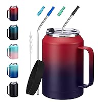 Stainless-Steel Coffee Cup 32 oz Mug Tumbler - with Handle, Straws & Protective Boot, Keep Cold 36hrs & Hot 24hrs, Insulated Tumbler Water Cup, Leak-proof Big Travel Mugs Thermal Flask Water Bottle