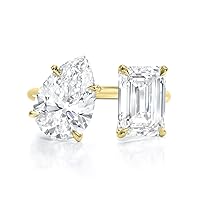 3 Ct Emerald & Pear Moissanite Engagement Rings For Women Handmade Wedding Bridal Ring Set Toi Et Moi Solitaire Silver 10K 14K 18K Solid Gold Stacking Anniversary Promise Gifts (Sterling-Silver)