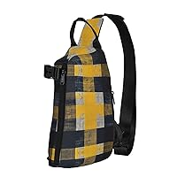 Yellow Gray Black Plaid Print Crossbody Backpack,Travel Hiking Cross Bag Diagonally, Cycling Bag