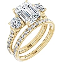 3 CT Emerald Cut Colorless Moissanite Engagement Ring Set Wedding Bridal Ring Set Solitaire 10k Solid Yellow Gold Sterling Vintage Promise Ring Anniversary Antique Gift