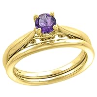 14k Yellow Gold Genuine Diamond & Color Gem Solitaire Engagement Ring Set 2 Piece Round 5mm, size 5-10