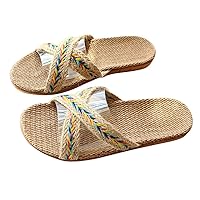1 Pair Flax Linen Slippers Criss Cross Clippers Bohemian Style Summer Beach Sandals Vintage Anti-slip Slippers for Woman (7US, 4.5UK, 38EU)
