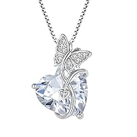 FJ Butterfly Necklace for Women 925 Sterling Silver Heart Birthstone Pendant Jewellery Gifts for Women Mom Wife Girls Her