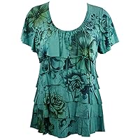 Pretty Woman - Double Ruffle, Scoop Neck, Cap Sleeve, Sublimation Print Jade Top