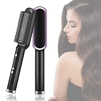 Hair Straightener Brush, 2 in 1 Hair Straightener Comb Straightening Brush Curler for Women with 5 Temps, Fast Heating Anti-Scald(Black)