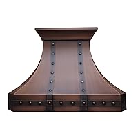SINDA Light Hammered-Natural Copper Wall Mount Copper Range Hood, SUS304 Copper Vent with 4-Speed Exhaust Fan, LED Lights & Baffle Filter, 42