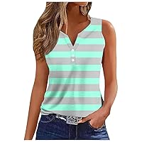 Womens Tops Dressy Casual Summer V Neck Tank Top Loose Fit Sleeveless Blouses Tie Dye Button Casual Henley Shirts