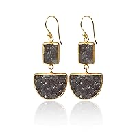 Natural Agate Druzy Gemstone Earring, Gold Plated D Shape Druzy Dangle Hook Earrings, Sugar Druzy Party Earring Jewelry 1821)1