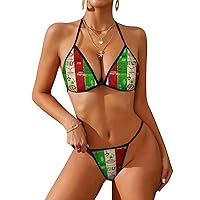 Italian Food Spots Map Flag Women's 2 Piece Bikini Set Halter Strap Swimsuit Sexy Bathing Suit with Thong