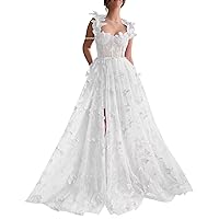PEIYJYUSP 3D Butterfly Tulle Prom Dresses for Women 2024 Lace Applique Princess Prom Dress Long Ball Gown with Slit