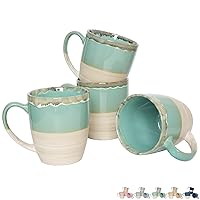 Bosmarlin Ceramic Coffee Mug Set of 4, 16 Oz, 5 Colors to Choose, Tea Cups, Dishwasher and Microwave Safe, Reactive Glaze (Green)