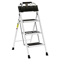 3 Step Ladder EFFIELER Folding Step Stool with Wide Anti-Slip Pedal, 500 lbs Sturdy Steel Ladder, Convenient Handgrip, Lightweight, Portable Steel Step Stool for Household, Kitchen,Office Step Ladder