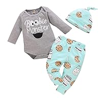 Aoswep Aoswep Newborn Infant Baby Clothes Long Sleeve Romper + Pants + Hat 3PCS Outfits Set