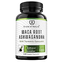 Maca Root 10,000 mg, Ashwagandha 6000mg Extract, Capsules for Men & Women with Turmeric Curcumin and Bioperine 120 Capsules Made in USA