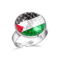 Palestine Flag Adjustable Rings for Women Girls, Stainless Steel Open Finger Rings Jewelry Gifts