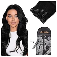 Full Shine 26 Inch Clip in Hair Extensions Real Human Hair Black 150 Grams Straight Hair And Hair Extensions Storage Bag With Holder