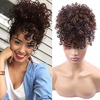 ENTRANCED STYLES Drawstring Ponytail with Bangs Afro Puff Ponytail Extensions for Women Short Curly Puff Ponytail with Bangs Clip in Wrap Updo Hairpiece for Women (2-33#)