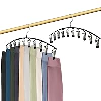 Legging Organizer Closet Organizers and Storage, Pants Hangers Space Saving with 10 Clips, 2 Pack Multi-Function Clothes Hangers for Leggings, Pants, Jeans, Skirts, Hats, Scarves, Socks (Black)
