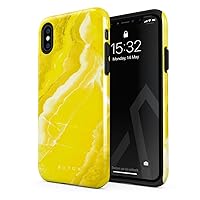 BURGA Phone Case Compatible with iPhone X/XS - Hybrid 2-Layer Hard Shell + Silicone Protective Case -Neon Yellow Marble Citrus Stone Summer Vibes Vivid Bright - Scratch-Resistant Shockproof Cover
