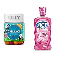 OLLY Kids Calm Chews 50ct & ACT Kids Anticavity Fluoride Rinse Bubble Gum 16.9 fl oz (Pack of 1)