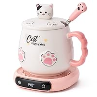Coffee Mug Warmer & Cute Cat Mug Set, Beverage Cup Warmer for Desk Home Office with Three Temperature Up to 140℉/ 60℃, Coffee Warmer for Cocoa Milk Tea Water Candle, 8 Hours Auto Shut Off