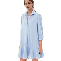 Tunic Mini Shirt Dresses for Women Button Up Long Sleeve Dress Chambray Callahan Ruffle Flowy Casual Dress
