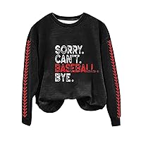 Womens Baseball Crew Neck Sweatshirt Funny Letter Print Casual Long Sleeve Tops Fashion Blouse Trendy Graphic Vintage