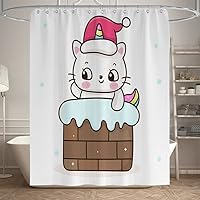 Cute Cartoon Cat Shower Curtain Funny Kitten Lovely Kids Animals Kawaii Cat Cake for Bathroom Decor Polyester Fabric Waterproof Sets with 12 Hooks 72x72 Inch
