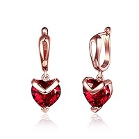 18K Heart Shape Red Crystal CZ Drop Dangle Huggie Hoop Earrings (Rose gold plated)