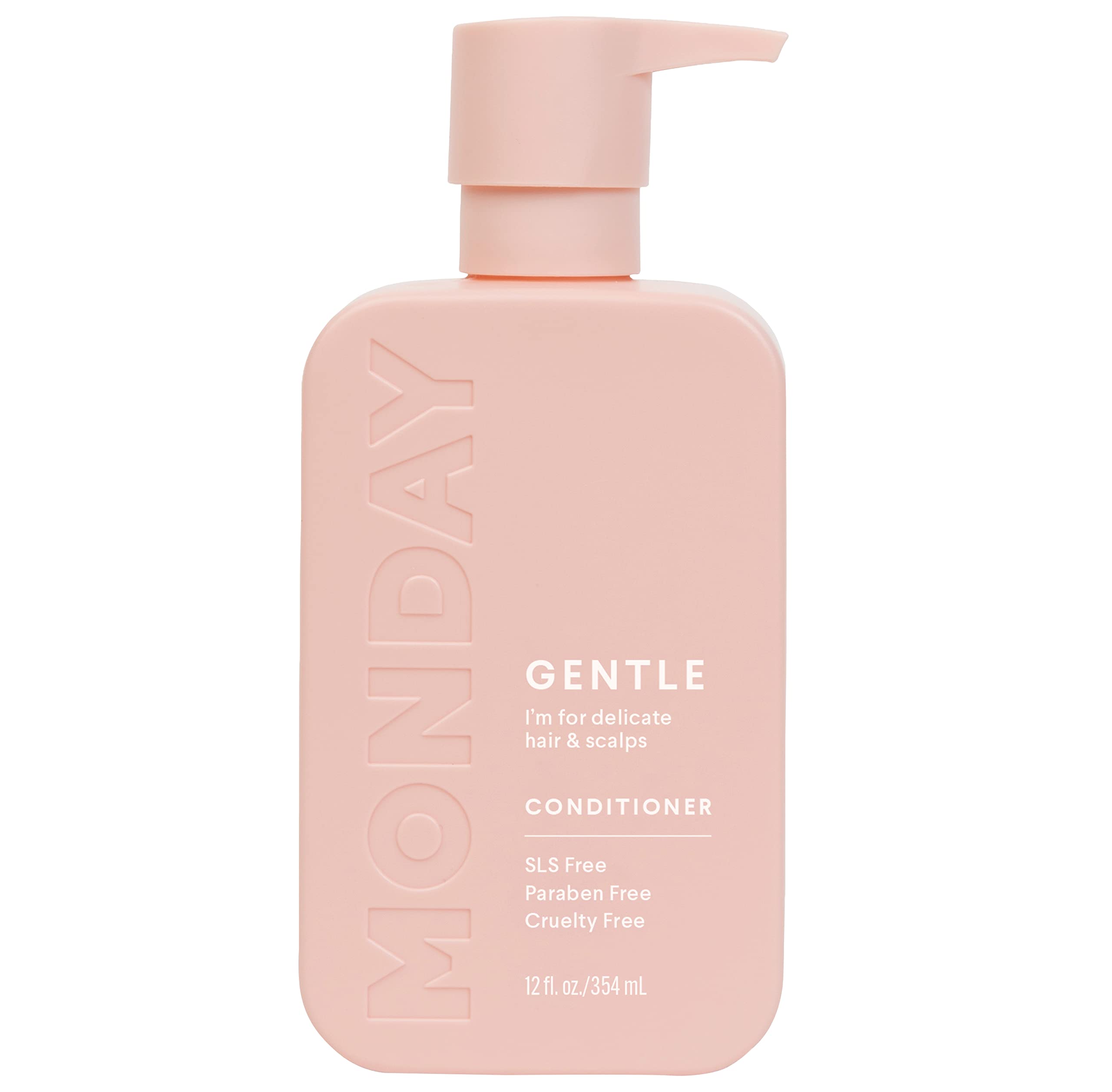 MONDAY HAIRCARE Gentle Conditioner 12oz for Normal to Delicate Hair Types, Made from Coconut Oil, Rice Protein, & Vitamin E, 100% Recyclable Bottles (350ml), Pink (10435)