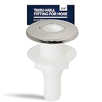 Five Oceans FO2558 White Straight Thru-Hull Fitting Connection for Hose, 3/4 inches, Injection Molded Polypropylene, AISI316 Stainless Steel Head, Barbed