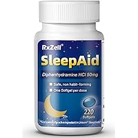 RXZELL Sleep Aid, Diphenhydramine HCl 50mg, 220 Softgels - Fall Asleep Faster, Deeper Restful Sleeping, Non Habit-Forming