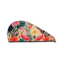 Tropical Pattern Print Dry Hair Cap for Women Coral Velvet Hair Towel Wrap Absorbent Hair Drying Towel with Button Quick Dry Hair Turban for Travel Shower Gym Salons