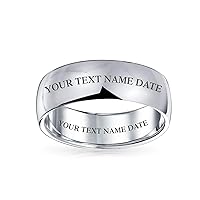 Bling Jewelry Unisex Personalized Classic Simple Polished Dome Traditional .925 Sterling Silver Couples Wide Wedding Band Ring For Men For Women 6MM Customizable