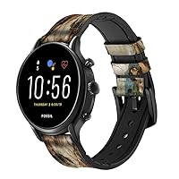 CA0018 Michelangelo Creation of Adam Leather Smart Watch Band Strap for Fossil Hybrid Smartwatch Nate, Hybrid HR Latitude, Hybrid Smartwatch Machine Size (24mm)