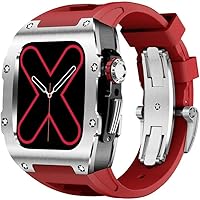 Rugged Titanium Case Rubber Band Mod Kit，For Apple Watch 44 45mm Replacement Accessories，Men Women Hard Metal Watch Case Silicone Watch Strap，For iWatch 9 8 7 6 5 4 SE Series