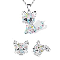 Cat Gifts for girls Cat Necklace and Cat Earrings Set Little girls Jewelry for Cat Lover Daughter Granddaughter