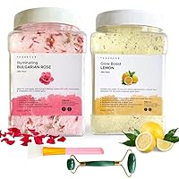 VogueNow Rose and Lemon Jelly Face Mask for Facials Hydrating, Brightening & Nourishing Jelly Mask with Free Jade Roller & Spatula | Professional Hydrojelly Masks | Vajacial Jelly Mask Powder | 23 Oz