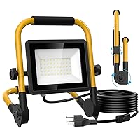 Olafus 50W LED Work Light, Foldable Portable Light 5000LM,16.4FT 5m Switch Cord with Plug IP65 Waterproof, Worklight with Stand for Workshop, Construction Site, Camping, Garage