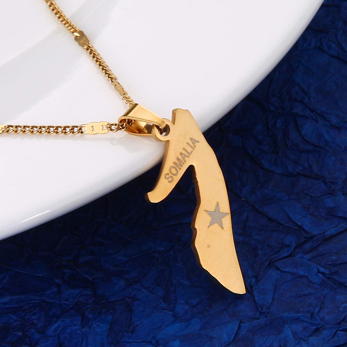 Stainless Steel Somalia Map Flag Gold Color Necklace Africa Map Pendant Jewelry