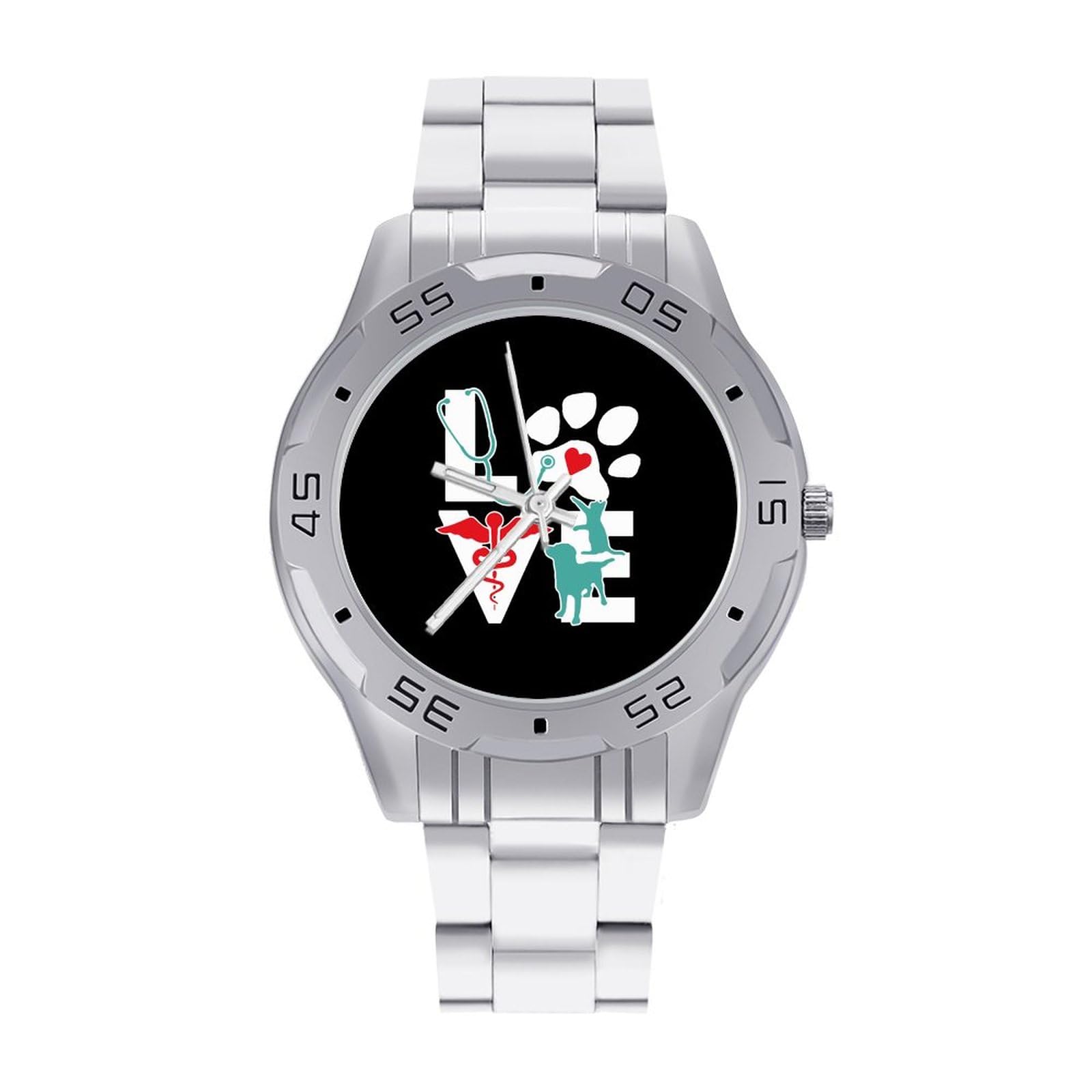 Veterinarian Love Cat and Dog Veterinary Stainless Steel Band Business Watch Dress Wrist Unique Luxury Work Casual Waterproof Watches