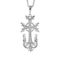 3 5/8 inch Large Sterling Silver Armenian Cross Pendant for Men Diamond Cut finish