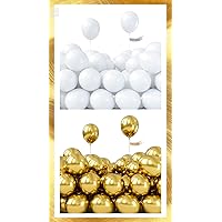 PartyWoo Metallic Gold Balloons 50 pcs 5 Inch and White Balloons 50 pcs 5 Inch