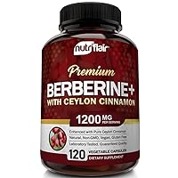 NutriFlair Premium Berberine HCL 1200mg, 120 Capsules - Plus Pure True Ceylon Cinnamon, Berberine HCI Root Supplement Pills - Supports Glucose Metabolism, Immune System, Healthy Weight Management